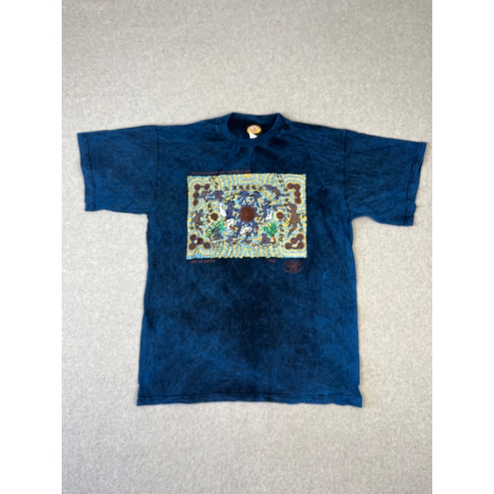 Vintage Australian Aboriginal Art Shirt Mens 2XL Blue Marble Made In Australia